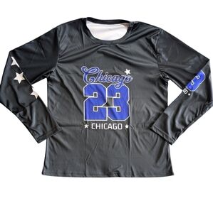 Men's Black / Blue Casual Long Sleeve Chicago 23 Graphic Pullover T-shirt Size M